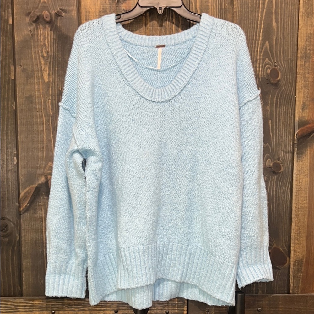 Free People Light Blue Crew Neck Sweater